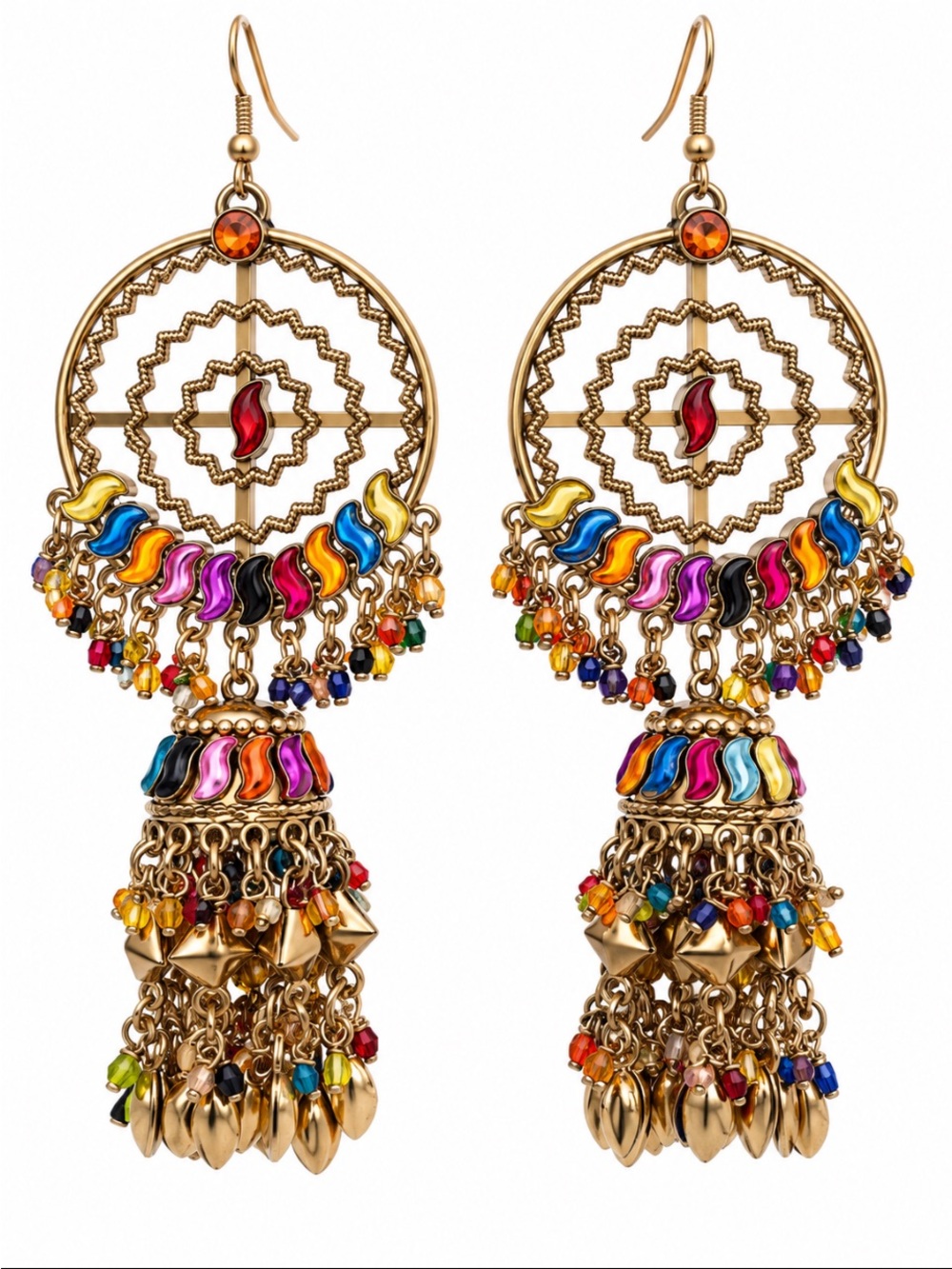 Boho Jhumka Gold-Tone Multicolor
Beaded Chandelier Dangle Earrings